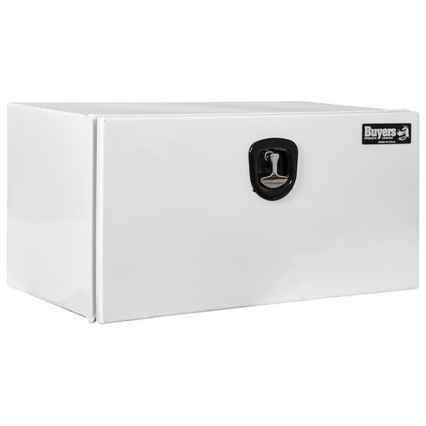 Pro Series White Smooth Aluminum Underbody Tool Box - Tilted Left