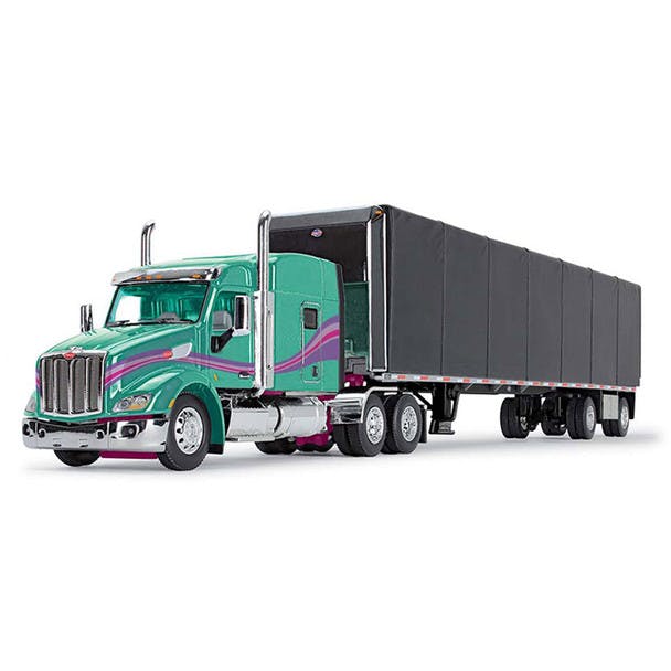 Peterbilt 579 With 72" Mid Roof Sleeper And 53" Utility Roll Tarp Replica 1/64 Scale