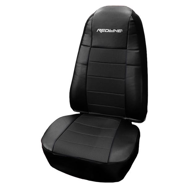 Universal Faux Leather and Cloth 2-Piece Premium Highback Seat Cover by Redline - Black/Black