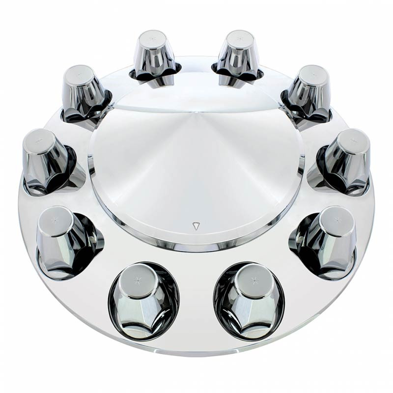 33mm Spiked Lug Nut Covers & Front Hub Cover Set For Semi Trucks – Fits 20-24.5in 10-Hole Rims