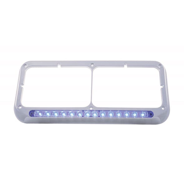 14 LED Rectangular Dual Headlight Bezel - Blue w/o Visor