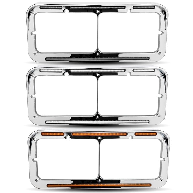 Rectangular Dual Headlight Bezel With Visor & Amber LED Raney's Truck Parts