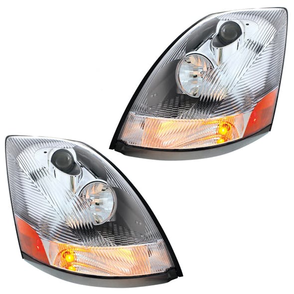 Chrome Volvo VNL Headlights - Driver and Passenger Lit