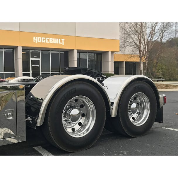 Hogebuilt 83" Stainless Steel Single Axle Fenders On Truck Front Angle View
