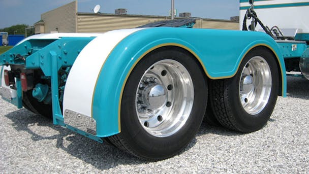 Semi Truck Fiberglass Low Cut Full Fender Set With Brackets Painted Blue