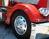 Peterbilt 379 Classic Fiberglass Front Fender Set Painted Red Angled View