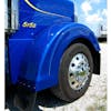 Peterbilt 379 Ribbed Fiberglass Front Fender Set Painted Blue Angled View