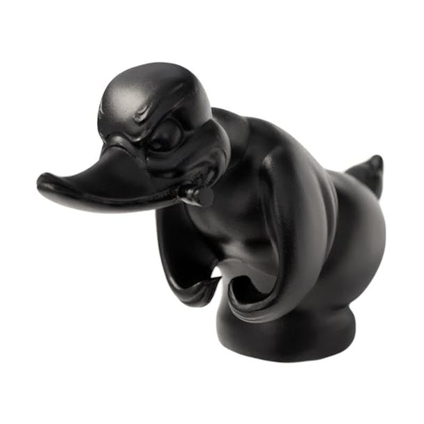 Flat Black Death Proof Duck Angry Hood Ornament Front Angled View