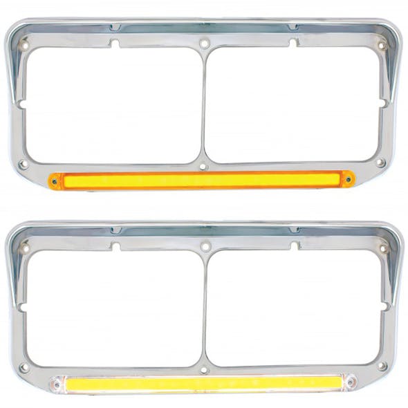 Rectangular Dual Headlight Bezel With Visor & GLO LED Lights