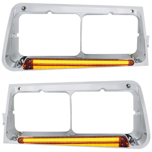Freightliner FLD Headlight Bezel With GLO LED Lights Amber Lens