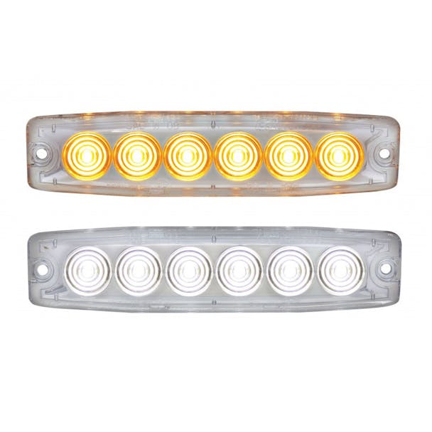 6 High Power LED Super Thin Warning Light Amber And White With Clear Lens