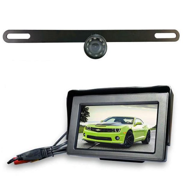 Backup License Plate Bracket Camera With 4.3â€ LCD - Wired
