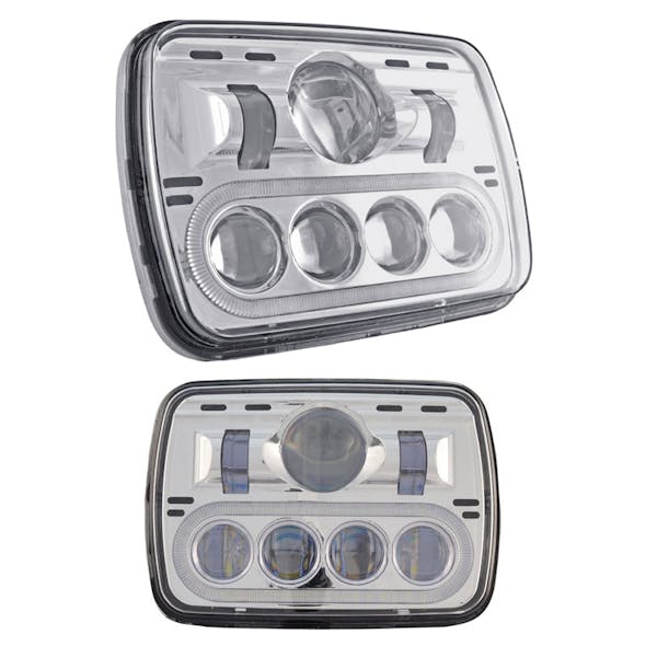 5" x 7" Square LED 1200 Lumen Projector Headlight With Auxiliary LED Oval Strip