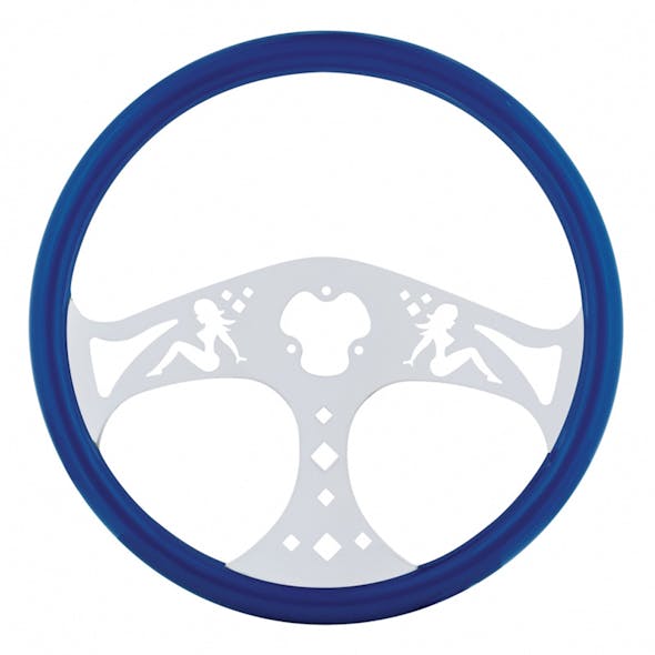 18" Color "Mudflap Girl" Steering Wheel With Chrome Spokes (Blue)