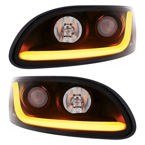 Peterbilt 386/387 Blackout Projector Headlight With LED Dual Function Light Bar - Set