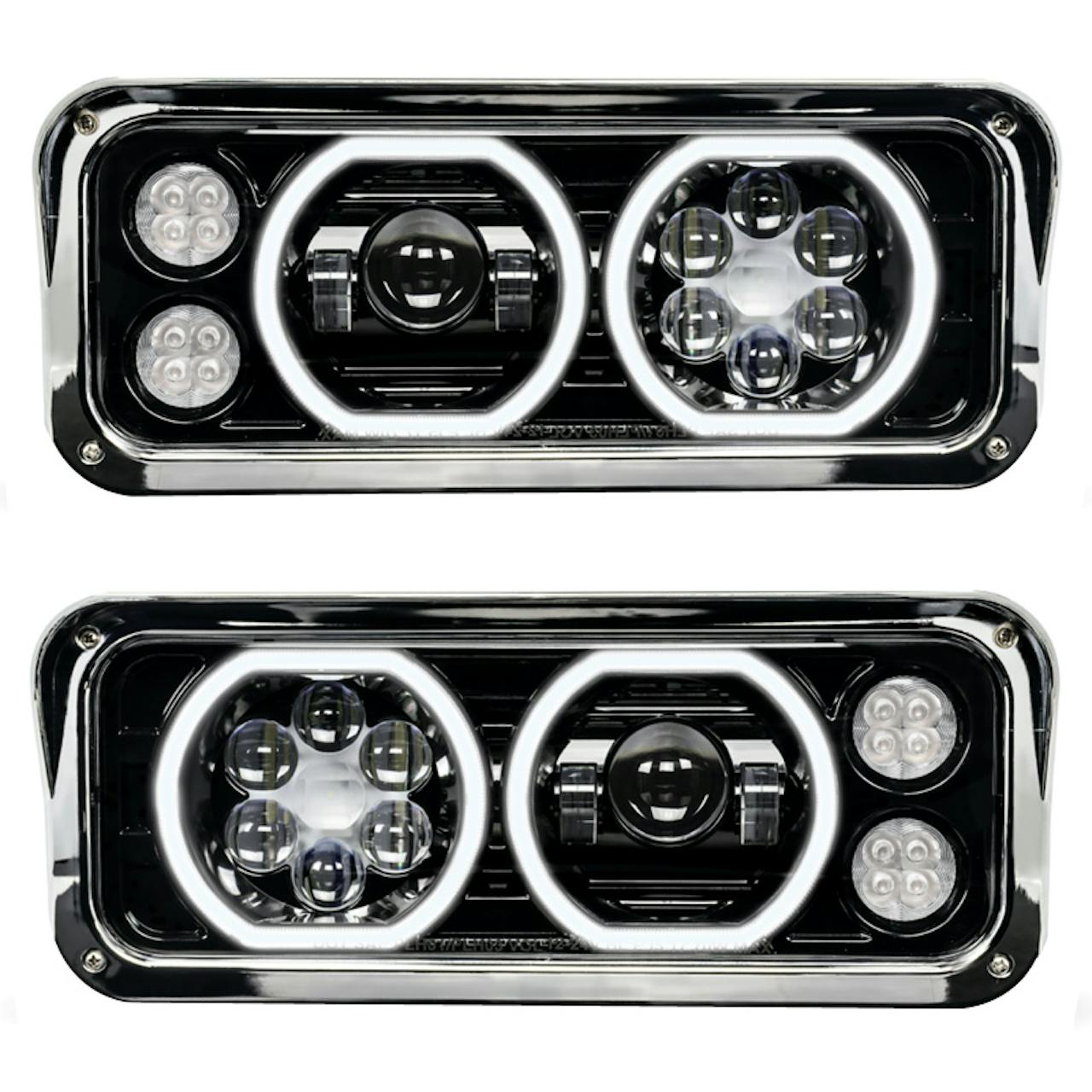 Peterbilt 379 378 365 357 Black Projector Headlight Assembly With Halo LED  - Raney's Truck Parts