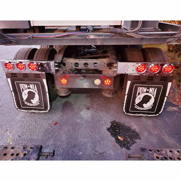 24" x 30" Pow Mia Mud Flaps With Black Background On Truck