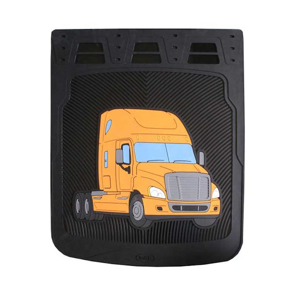 24" Freightliner Cascadia Rubber Mud Flaps With Black Background Yellow