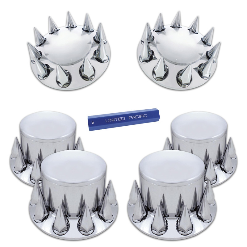 Complete Chrome Axle Cover Kit with 33mm Spiked Thread-On Lug Nut