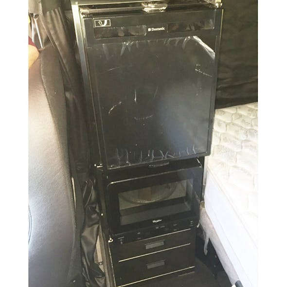 Black One Drawer Cabinet With Refrigerator & Microwave For Peterbilt Driver  Side - 4 State Trucks