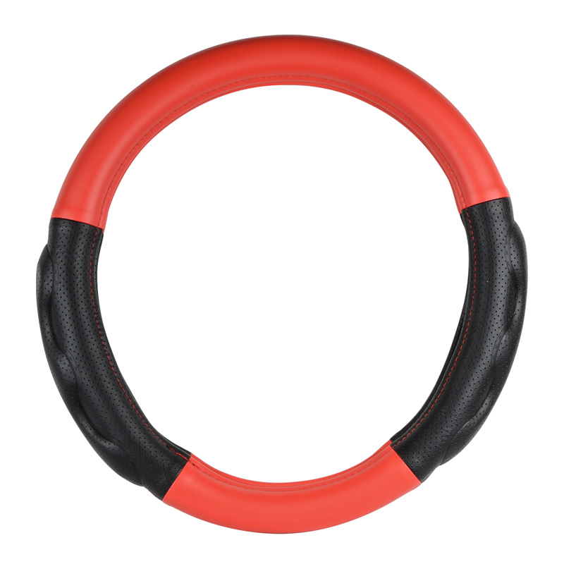 Grand General 18-Inch Deluxe Steering Wheel Cover - Black/Red With Extra Padding & Chrome Trim