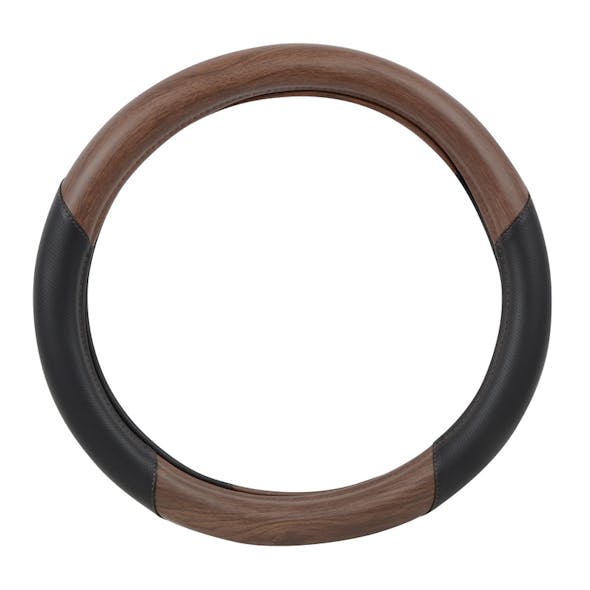 18" Deluxe Black And Wood Steering Wheel Cover By Grand General Dark Wood