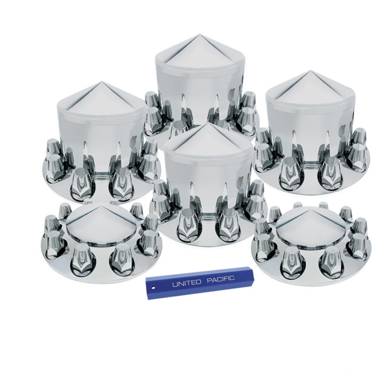 Complete Chrome Pointed Axle Cover Kit with 33mm Thread-On Lug Nut