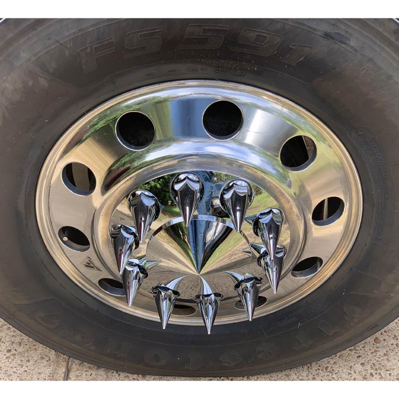 Complete Chrome Pointed Axle Cover Kit with Spiked Lug Nut Covers