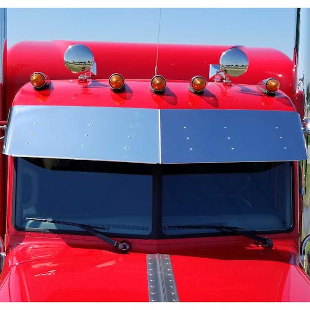 Peterbilt 389 Pride And Class Stainless 14" Drop Visor No Drilling Required Front View