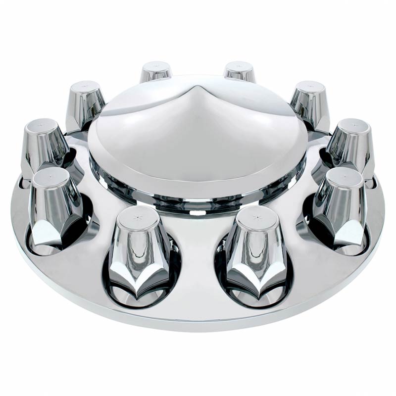 Chrome Front Axle Wheel Cover With Removable Pointed Hubcap & Lug