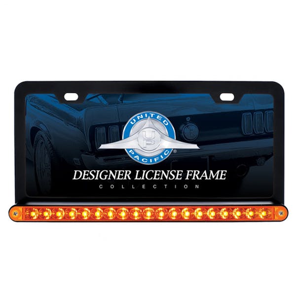 Black Universal License Plate Frame With 19 LED 12" Reflector Light Bar - Amber/Amber