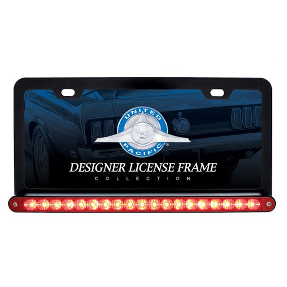 Black Universal License Plate Frame With 19 LED 12" Reflector Light Bar - Red/Red