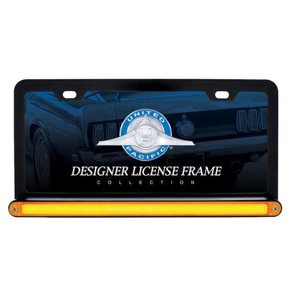 Black Universal License Plate Frame With 24 LED 12" GLO Light Bar - Amber/Amber
