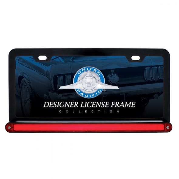 Black Universal License Plate Frame With 24 LED 12" GLO Light Bar - Red/Red