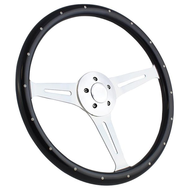 Highway Wheels 18" Steering Wheel Black Wood With Chrome Spokes - 5 Hole Hub