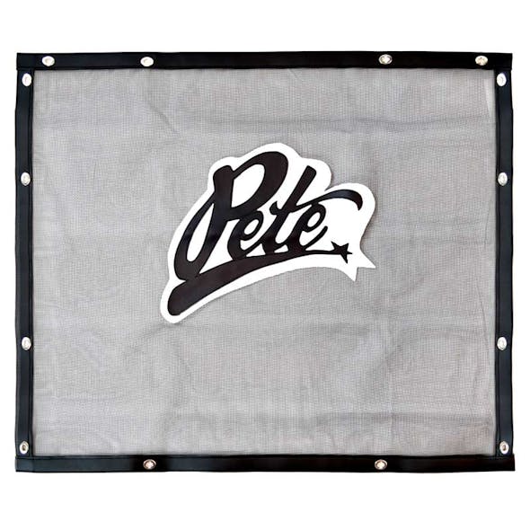Peterbilt 379 Long Hood Black Bug Screen With Black Pete Logo Front View