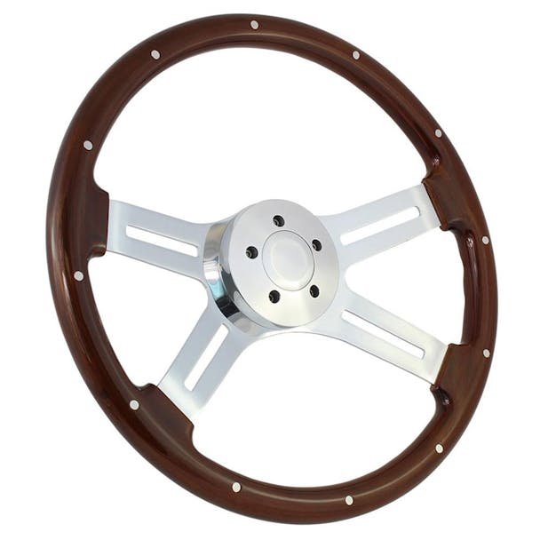 Highway Wheels 18" Steering Wheel With Chrome Dual Classic Spokes And Dark Wood Finish - 5 Hole Horn Button