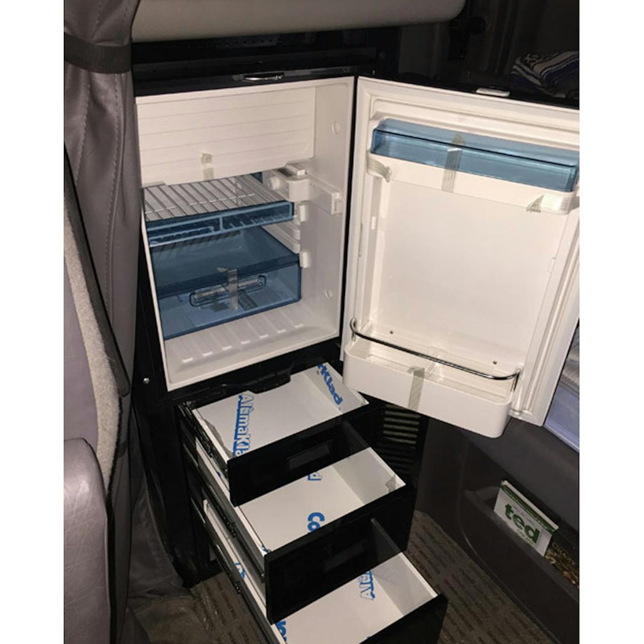 Brushed Stainless One Drawer Cabinet With Refrigerator & Microwave For  Peterbilt Driver Side