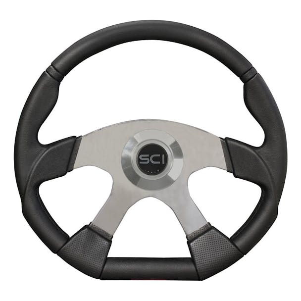 18" Black Polyurethane D Shape Steering Wheel - Halo Ring Center Style