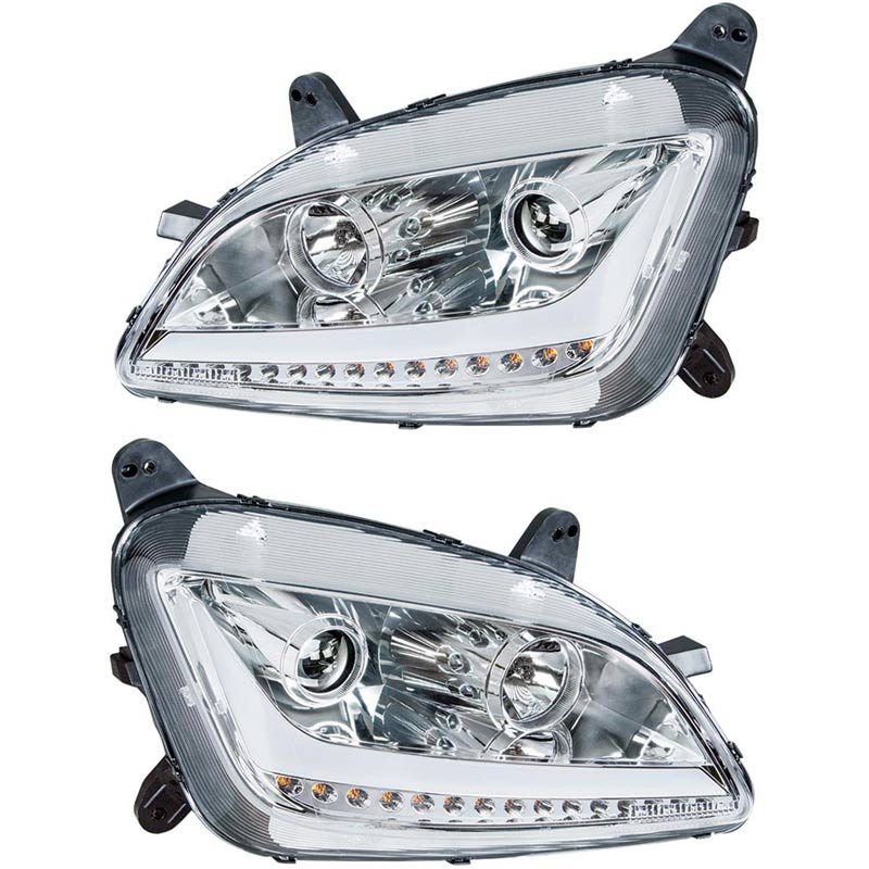 Peterbilt 579 587 Chrome Aftermarket Projector Headlights with LED Bar