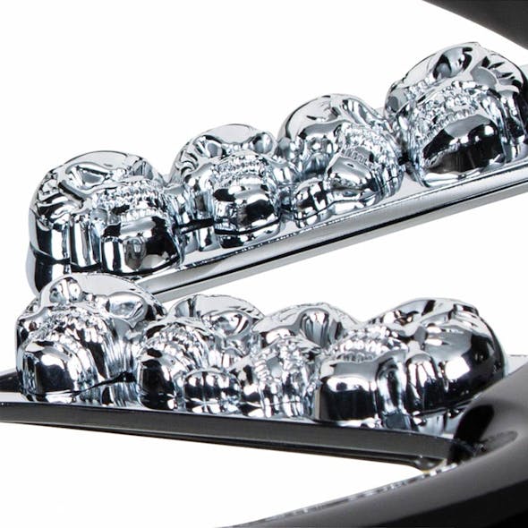 Black Chrome Skull Spoke Steering Wheel Close Up