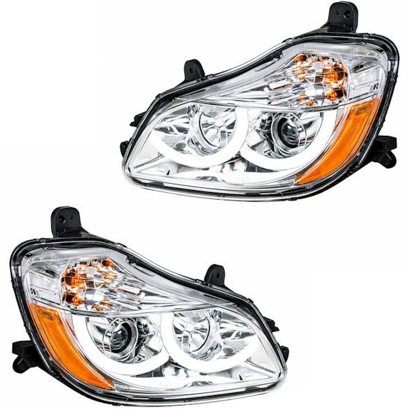 Kenworth T680 Chrome Projector Headlight Assembly LEDs On