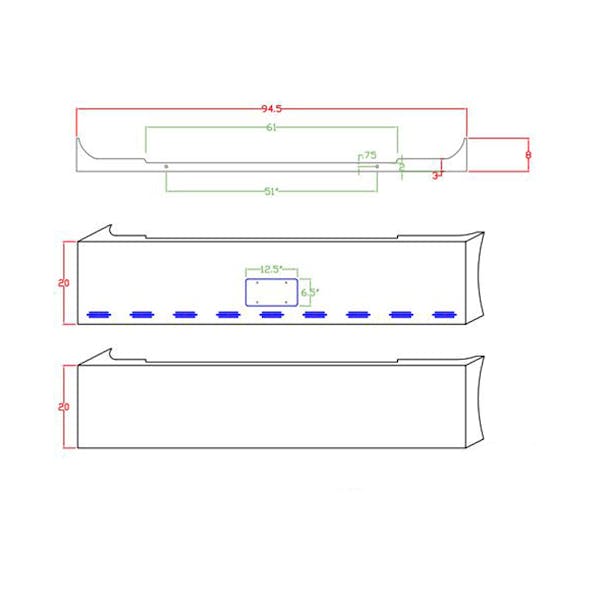 Peterbilt 365 388 389 20" American Eagle Square End Chrome Bumper By Valley Chrome