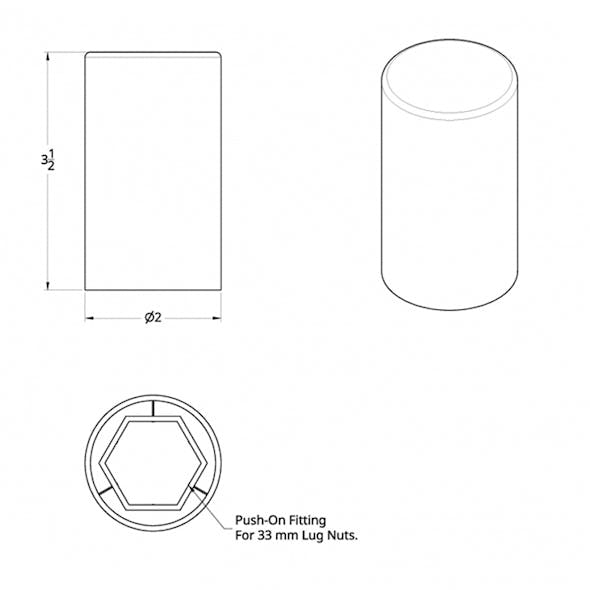 Chrome 33mm Push On Cylinder Nut Cover - Dimensions