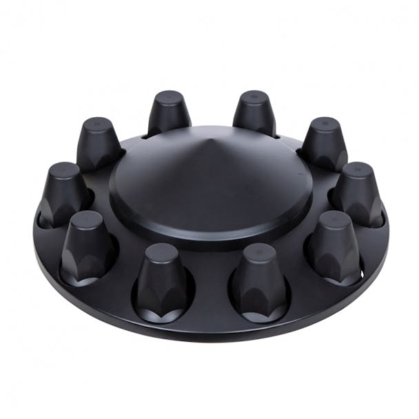 Matte Black Pointed Front Axle Cover With Removable Hubcap & 33mm Thread-On Lug Nut Covers