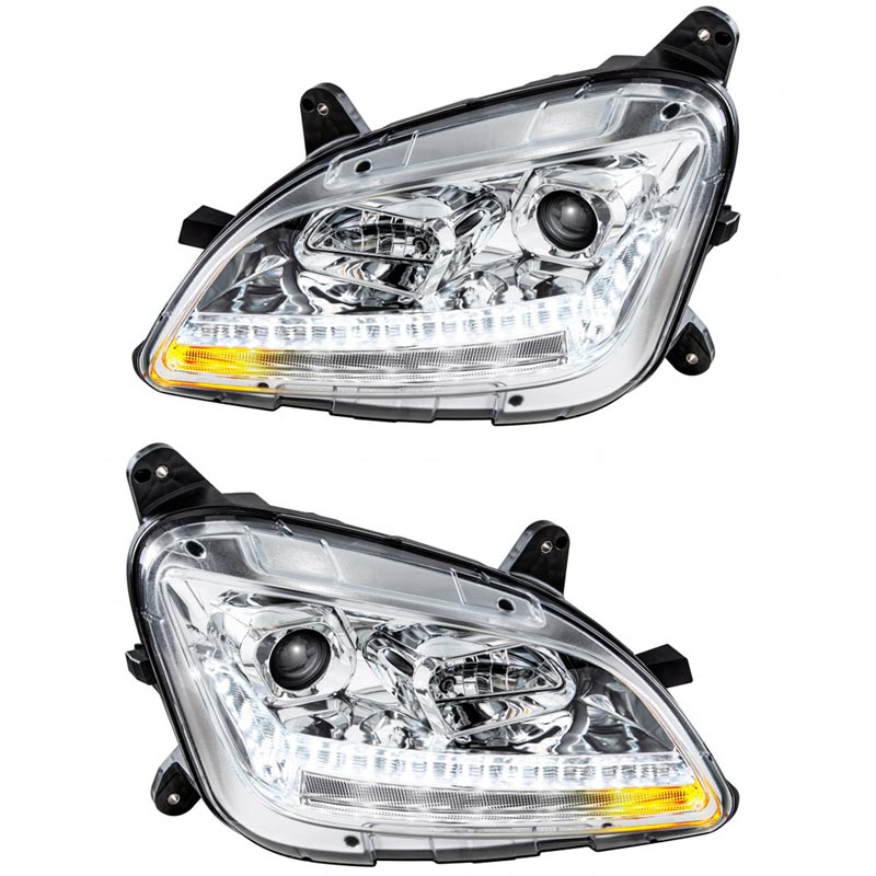 Peterbilt 579 587 Chrome Aftermarket Projector Headlights with LED