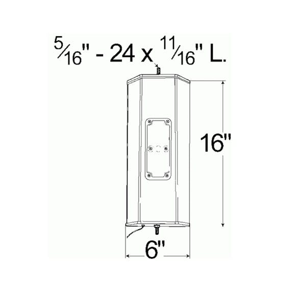 Mirror 6" x 16" Stainless Steel West Coast Heated w/ Clearance Marker - Dimensions View