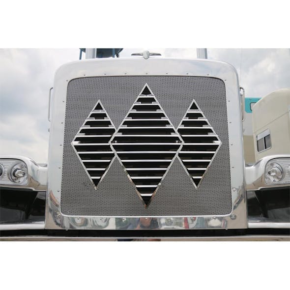 Peterbilt 388 389 Stainless Steel Triple Diamond Louvered Grill Insert By RoadWorks - Upward Angle