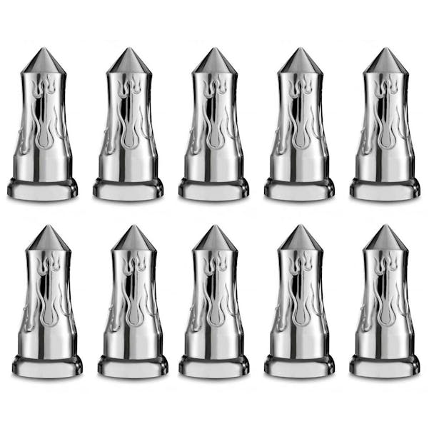 10 Pack of Chrome Pointed Flame Lug Nut Covers 33mm Push On (68528) - 10 pack