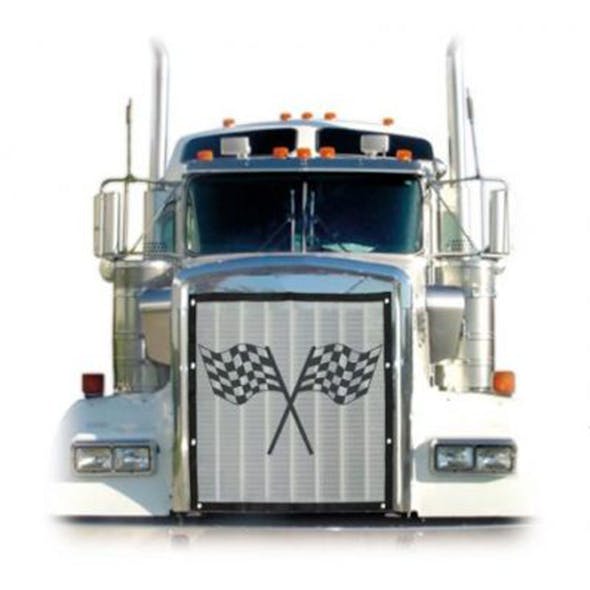 Kenworth W900L Extended Hood Race Flag Bug Screen